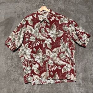 Hawaiian  Burgundy and Cream Floral men’s Shirt size XXL